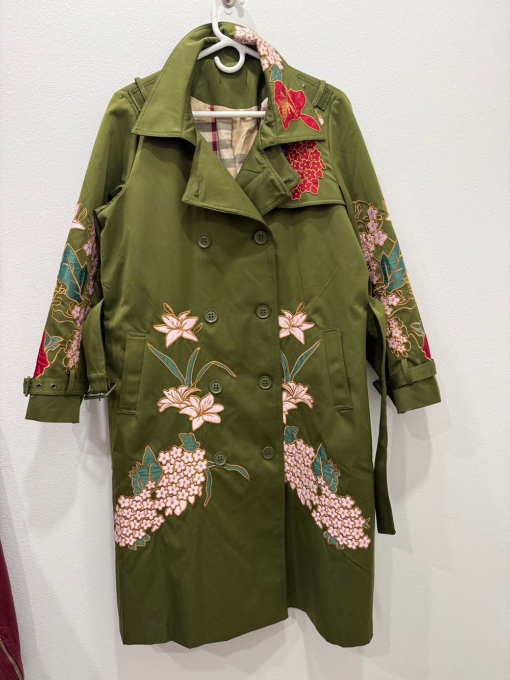 ONE OF A KIND — Iconic Floral Embroidered Olive Trench Coat | Size M - Picture 12 of 17